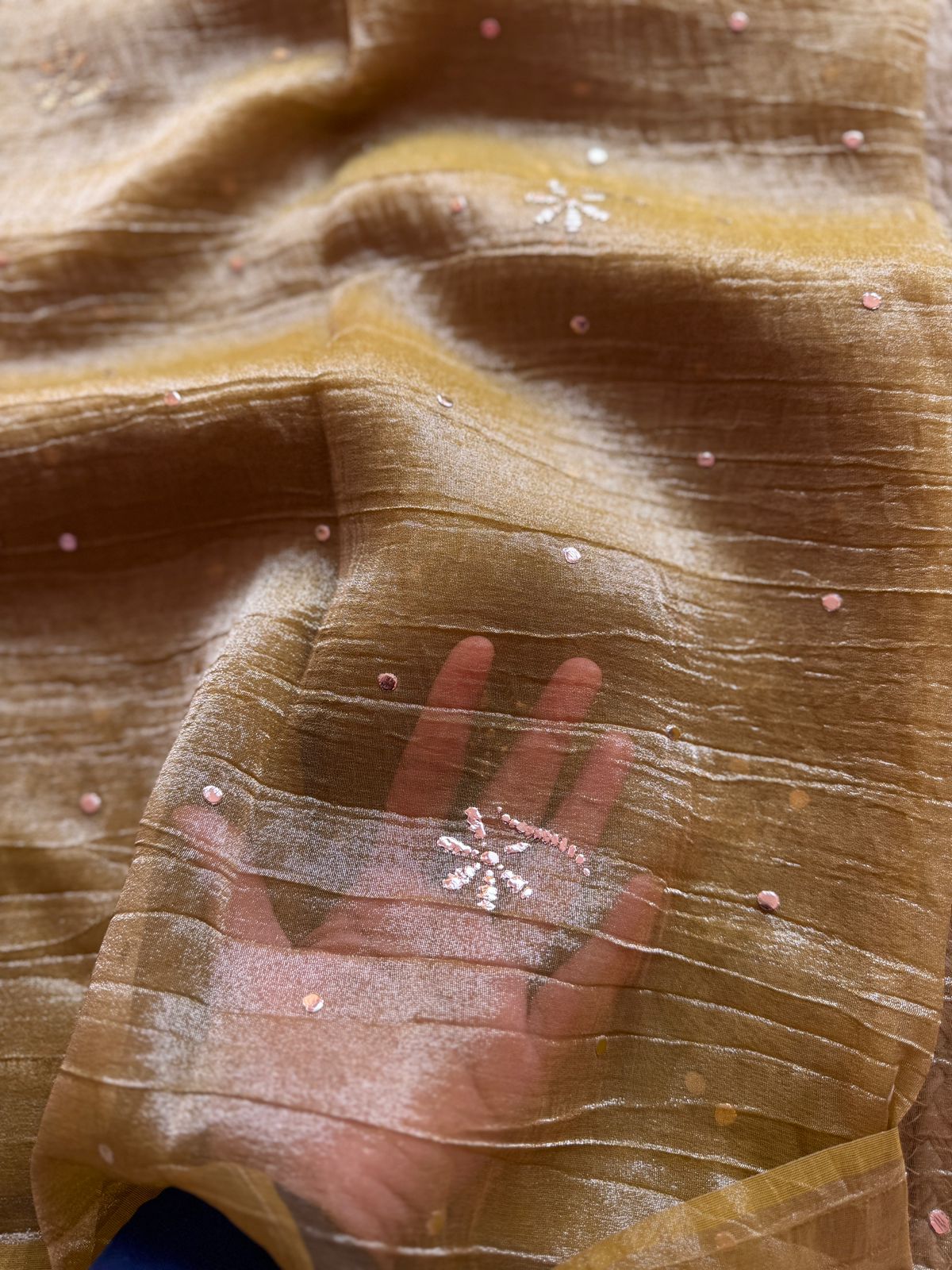 Yellow Crush Tissue Kurta Fabric