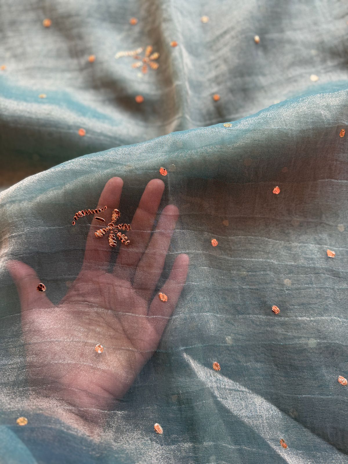 Sage Green Crush Tissue Kurta Fabric